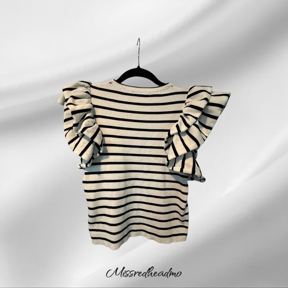 Strut & Bolt Striped Ruffle Sleeve Top - Picture 2 of 5